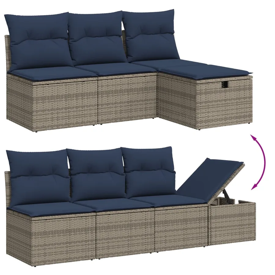 Ensemble de canapé de jardin 9 pcs avec coussins gris résine tressée - 10