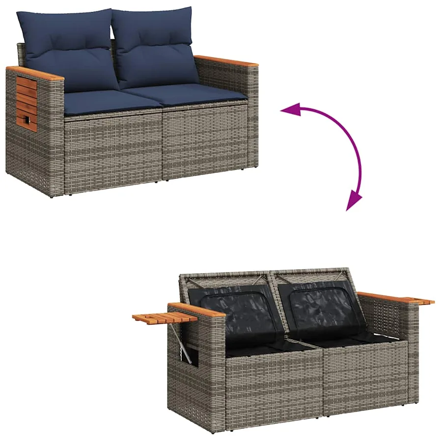 Salon de jardin 8pcs avec coussins marron résine tressée acacia - 11