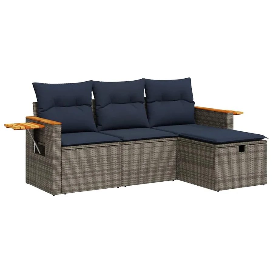 Salon de jardin 4 pcs avec coussins gris résine tressée - 2