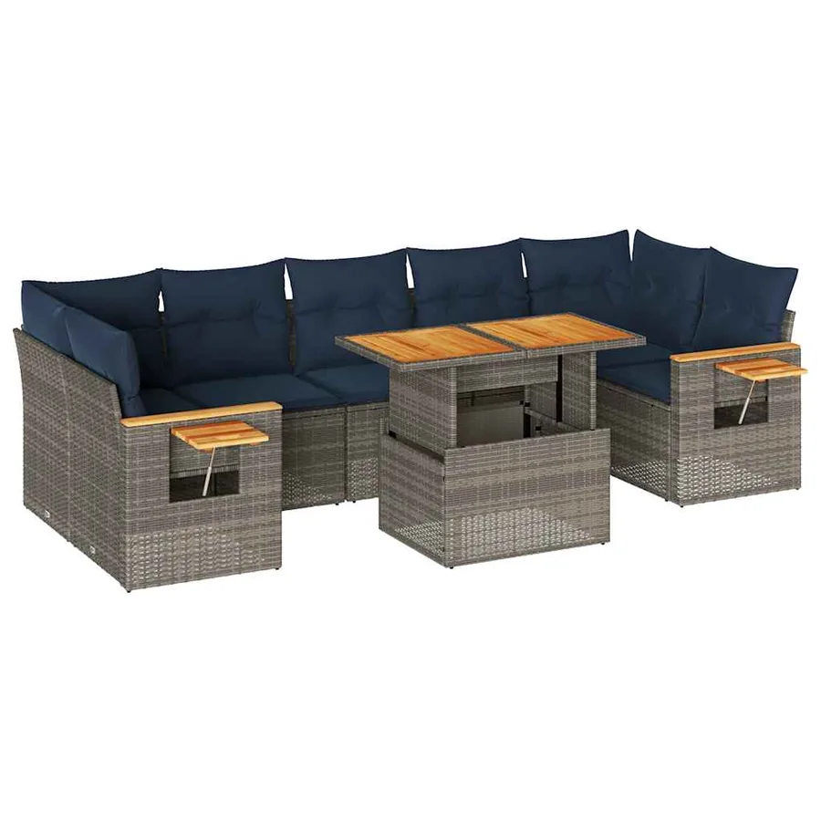 Salon de jardin 8 pcs avec coussins gris résine tressée - 2