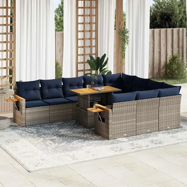Ensemble de canapés de jardin 11 pcs et coussins rotin acacia