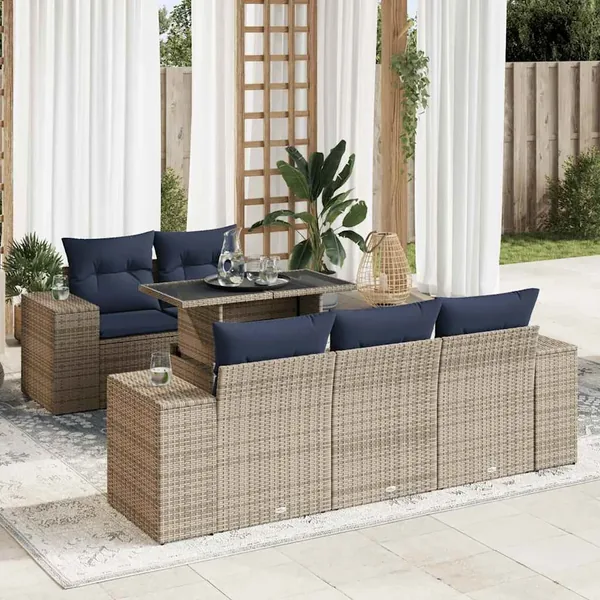 Salon de jardin avec coussins 6 pcs gris résine tressée acacia