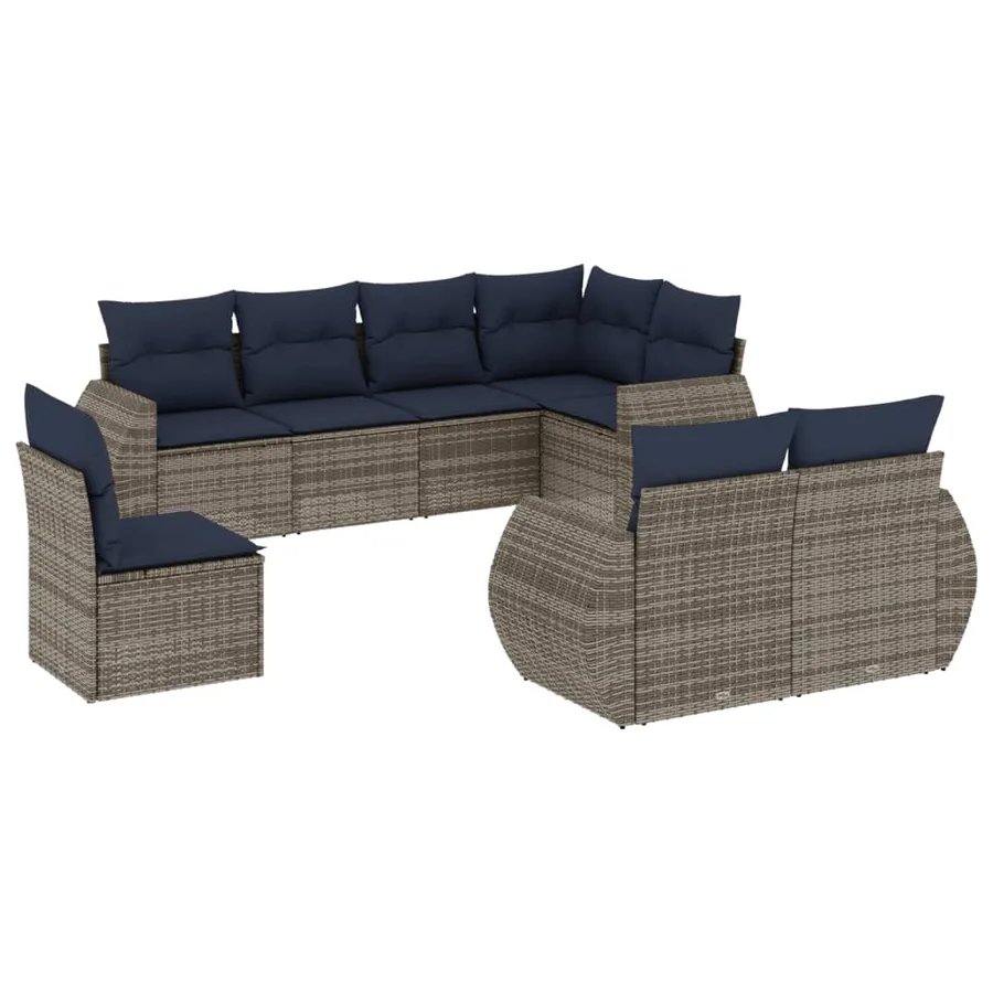 Ensemble de canapé de jardin 8 pcs avec coussins gris résine tressée - 2