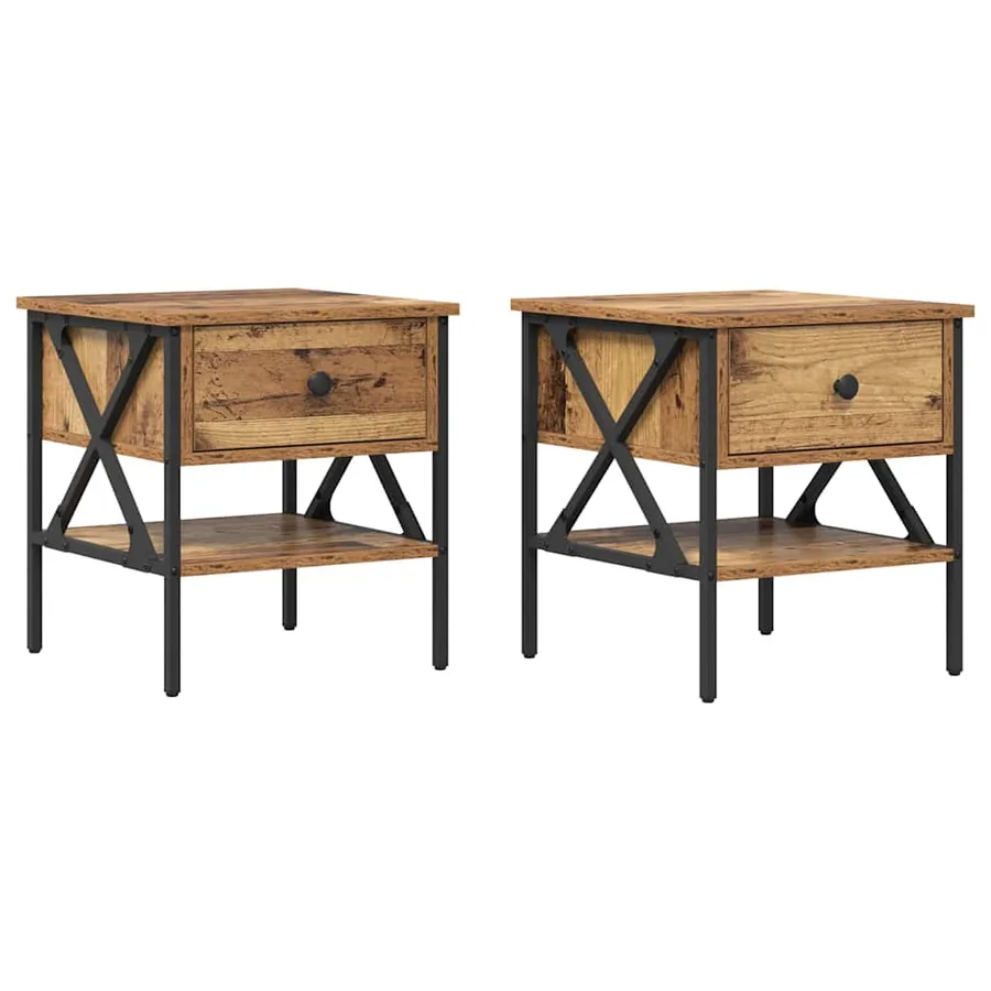 Table de chevet avec tiroir 2 pcs Bois ancien 40 x 42 x 45 cm - 2