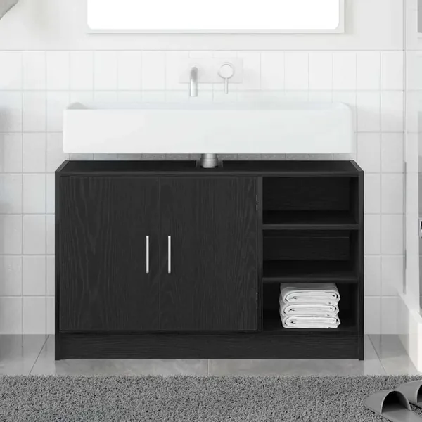 Cabinet de salle de bain avec porte Chêne noir 90 x 29 x 55 cm