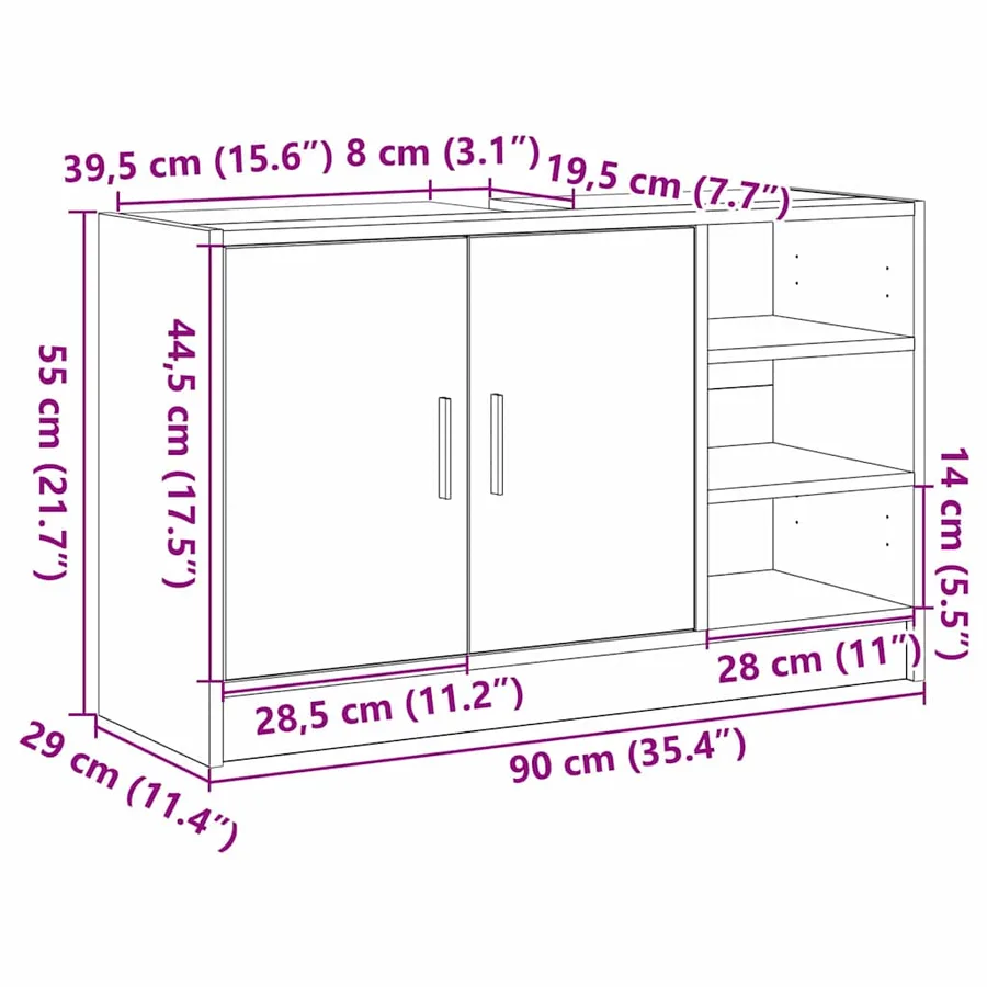 Cabinet de salle de bain avec porte Chêne noir 90 x 29 x 55 cm - 15
