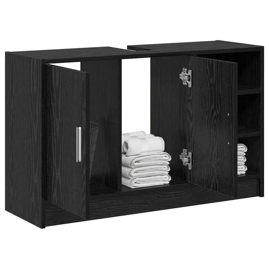 Cabinet de salle de bain avec porte Chêne noir 90 x 29 x 55 cm - 3