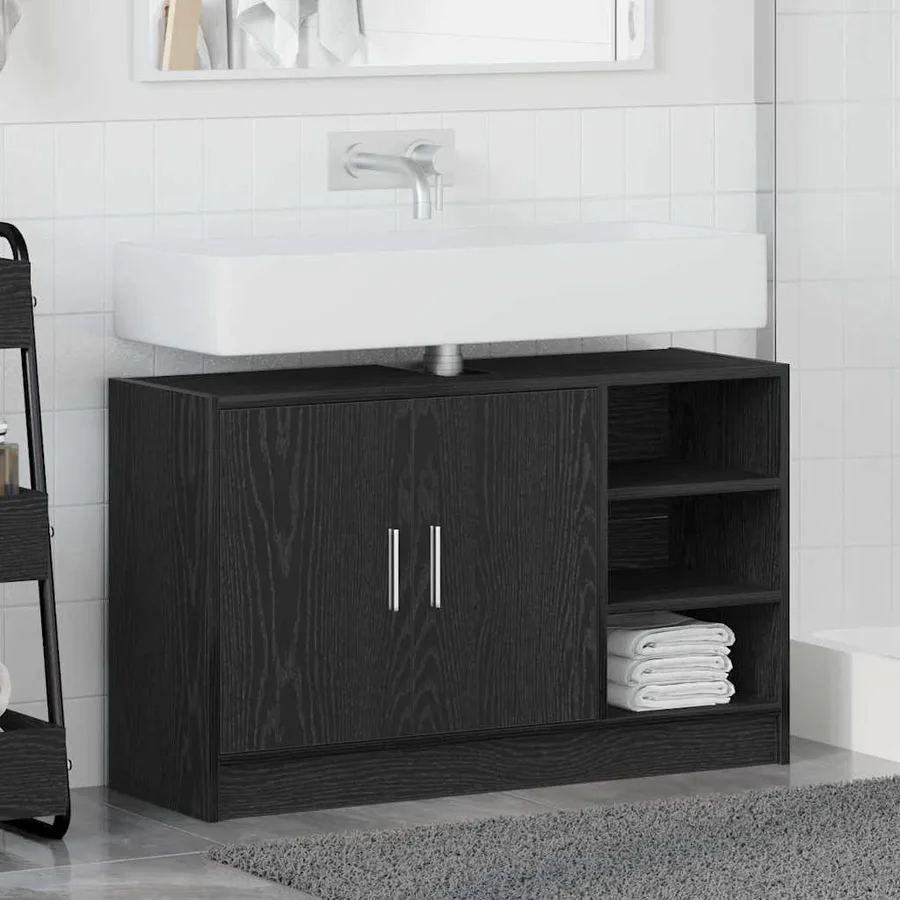 Cabinet de salle de bain avec porte Chêne noir 90 x 29 x 55 cm - 4