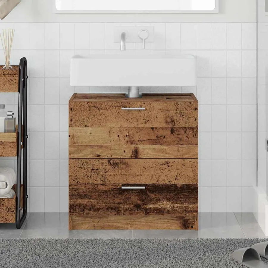 Cabinet de salle de bain avec porte Bois Ancien 59 x 37 x 59 cm