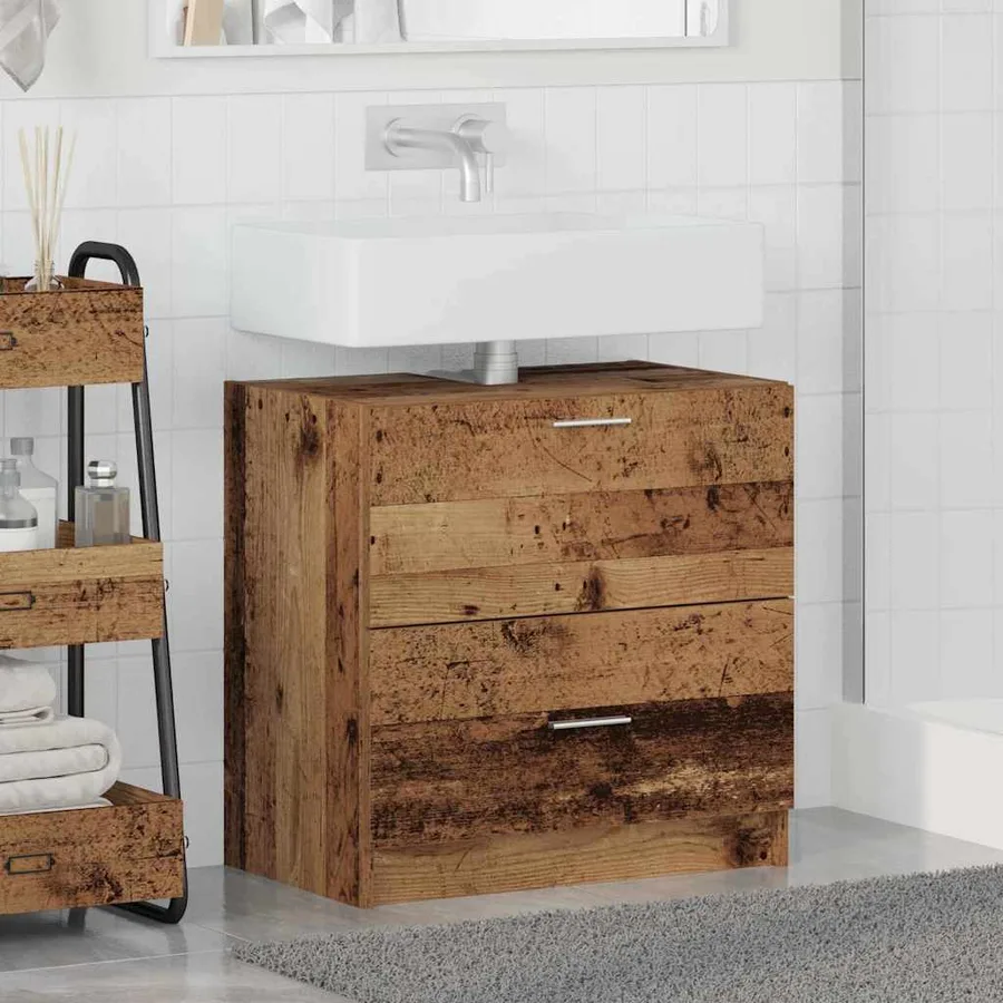 Cabinet de salle de bain avec porte Bois Ancien 59 x 37 x 59 cm - 4