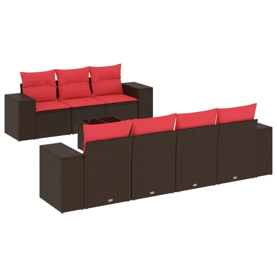Ensemble de canapé de jardin 8 pcs avec coussins marron résine tressée - 2