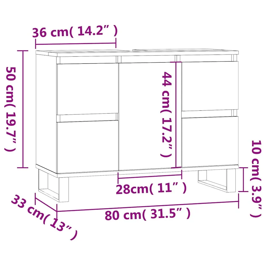 Armoire salle de bain chêne fumé 80x33x60cm bois d'ingénierie - 12