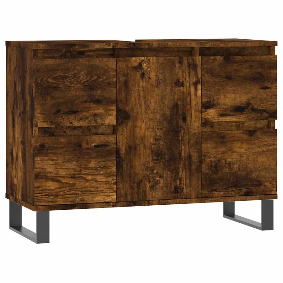 Armoire salle de bain chêne fumé 80x33x60cm bois d'ingénierie - 2
