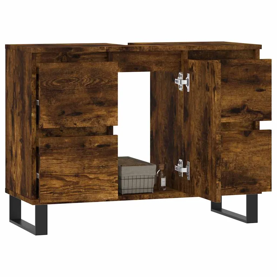 Armoire salle de bain chêne fumé 80x33x60cm bois d'ingénierie - 3