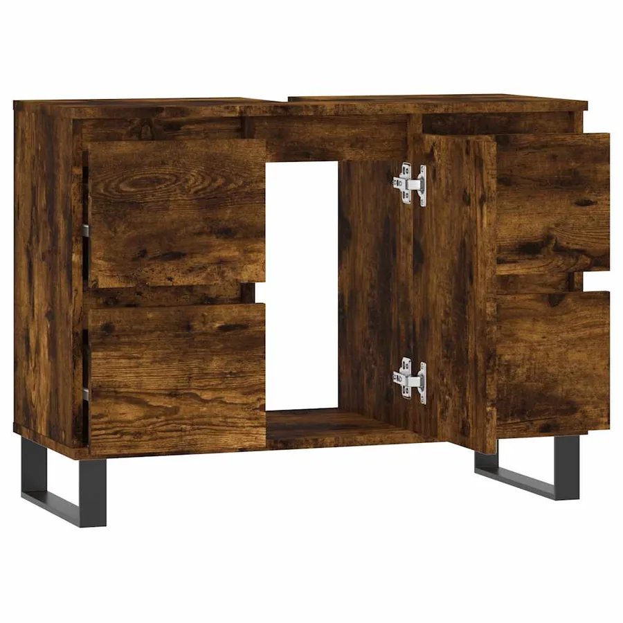 Armoire salle de bain chêne fumé 80x33x60cm bois d'ingénierie - 4