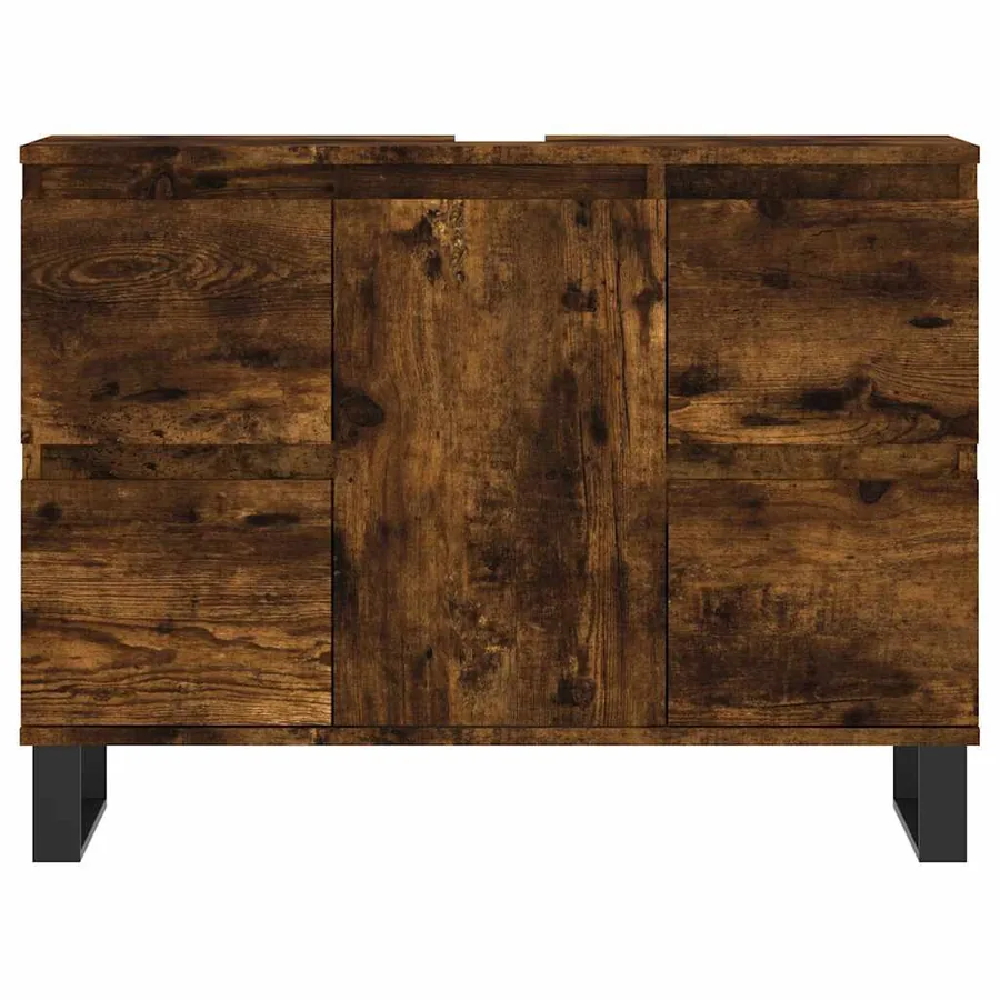 Armoire salle de bain chêne fumé 80x33x60cm bois d'ingénierie - 5