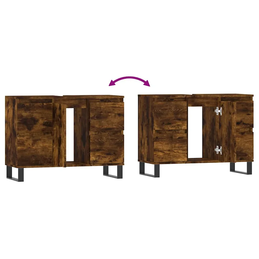 Armoire salle de bain chêne fumé 80x33x60cm bois d'ingénierie - 9