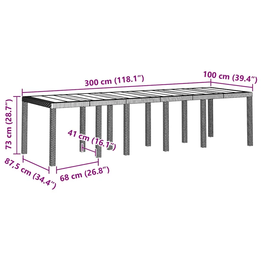 Table de Jardin Blanc 300 x 100 x 73 cm polyrotin - 11
