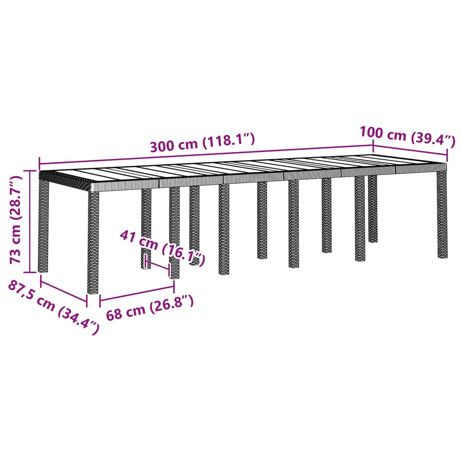 Table de Jardin Anthracite 300 x 100 x 73 cm polyrotin - 6