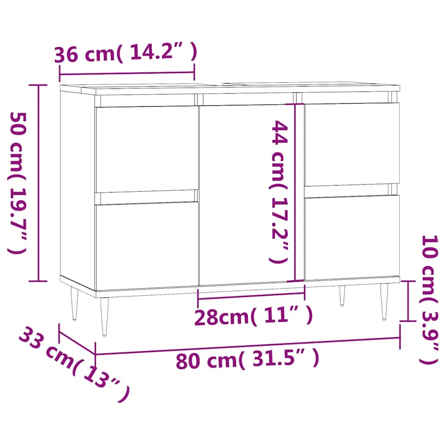 Armoire de salle de bain blanc 80x33x60 cm bois d'ingénierie - 12