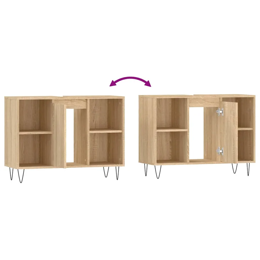 Armoire salle de bain chêne sonoma 80x33x60cm bois d'ingénierie - 10