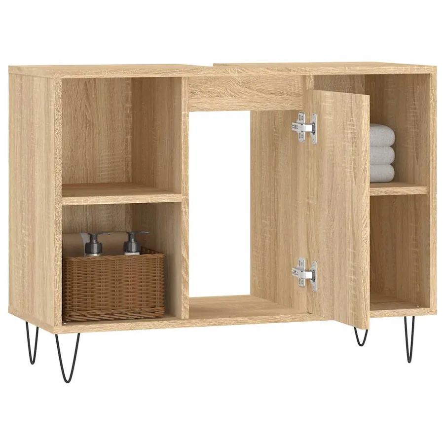 Armoire salle de bain chêne sonoma 80x33x60cm bois d'ingénierie - 4