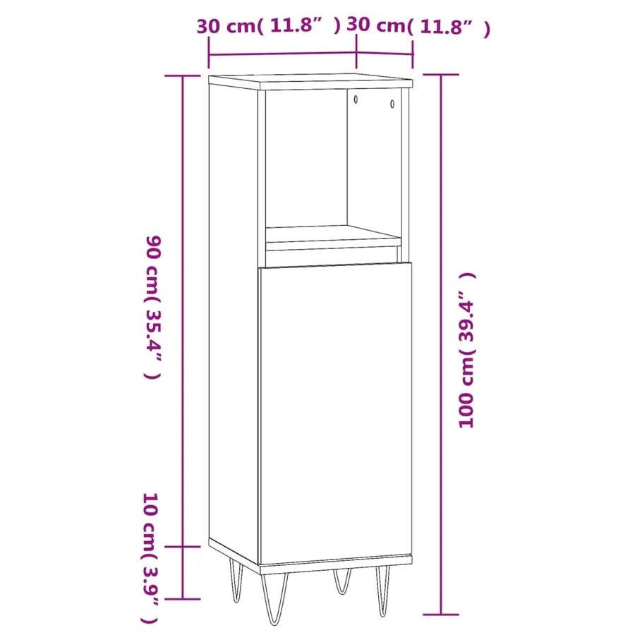 Armoire de bain chêne marron 30x30x100 cm bois d'ingénierie - 12