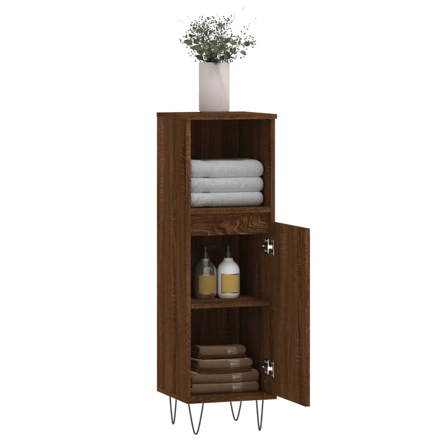Armoire de bain chêne marron 30x30x100 cm bois d'ingénierie - 4