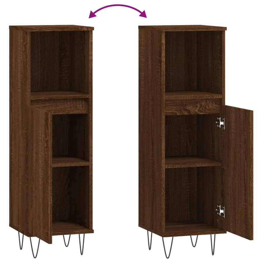Armoire de bain chêne marron 30x30x100 cm bois d'ingénierie - 9