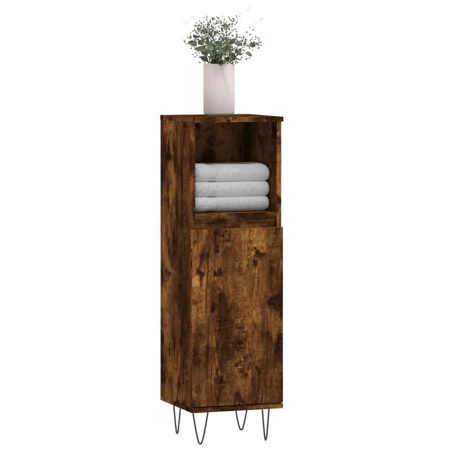Armoire de bain chêne fumé 30x30x100 cm bois d'ingénierie - 3