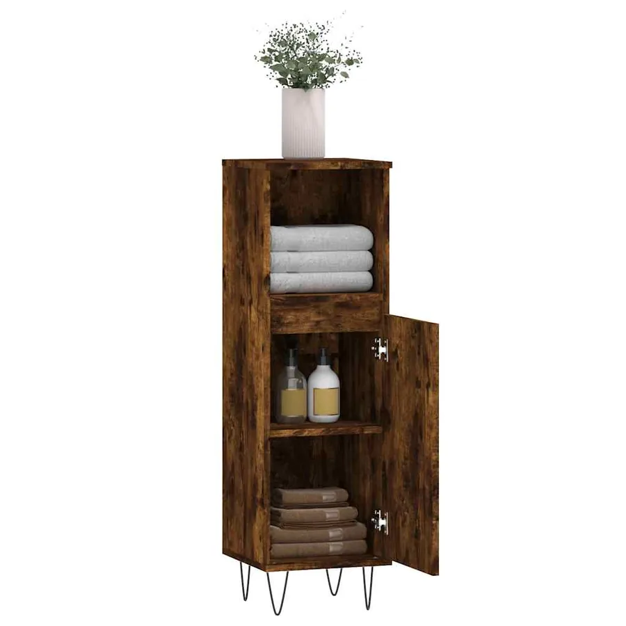 Armoire de bain chêne fumé 30x30x100 cm bois d'ingénierie - 4