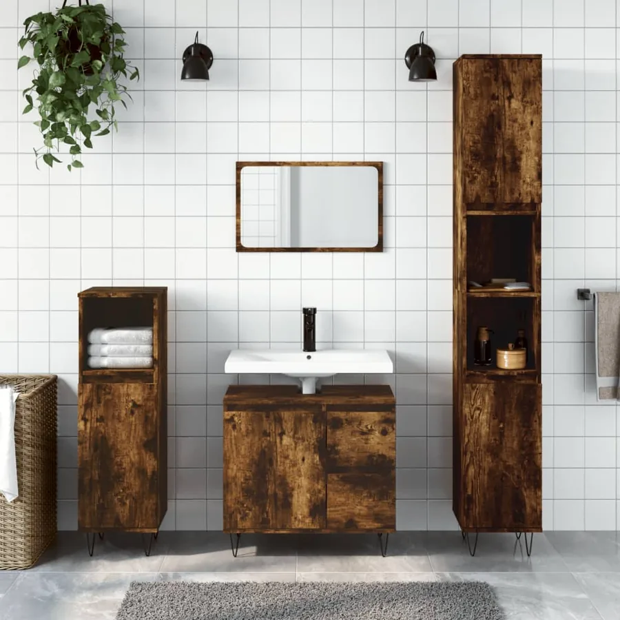 Armoire de bain chêne fumé 30x30x190 cm bois d'ingénierie