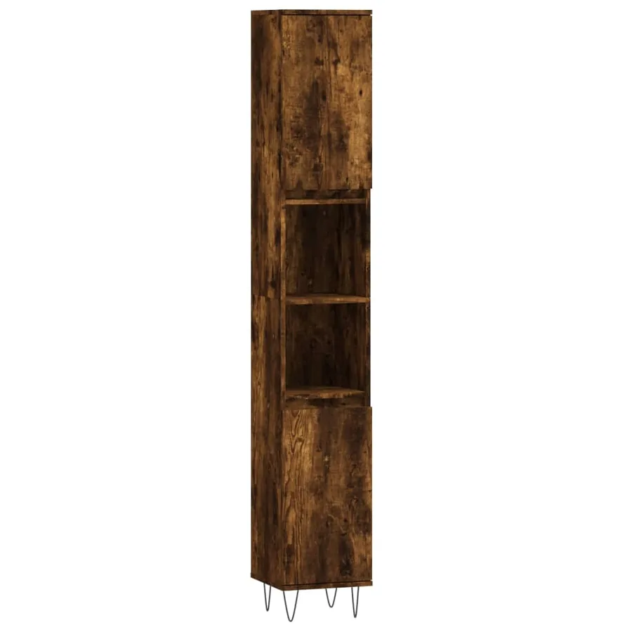 Armoire de bain chêne fumé 30x30x190 cm bois d'ingénierie - 2