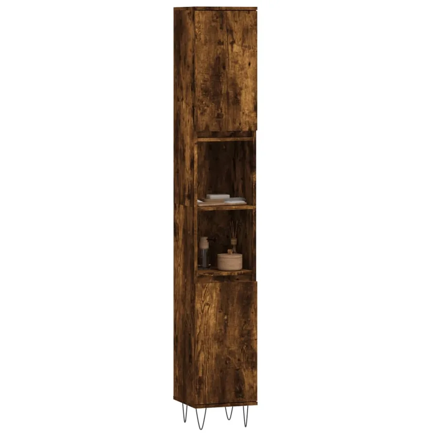 Armoire de bain chêne fumé 30x30x190 cm bois d'ingénierie - 3