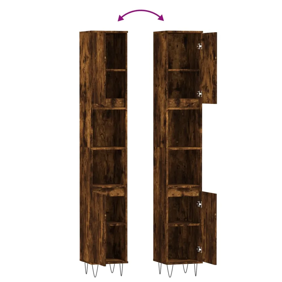 Armoire de bain chêne fumé 30x30x190 cm bois d'ingénierie - 9