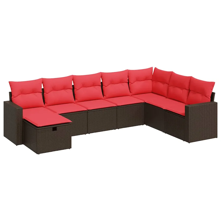Salon de jardin 8 pcs avec coussins marron résine tressée - 2