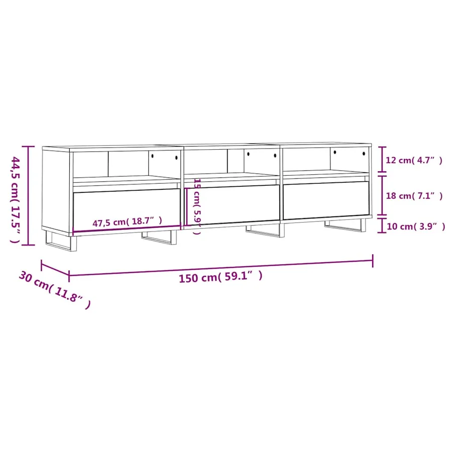 Meuble TV chêne sonoma 150x30x44,5 cm bois d'ingénierie - 11
