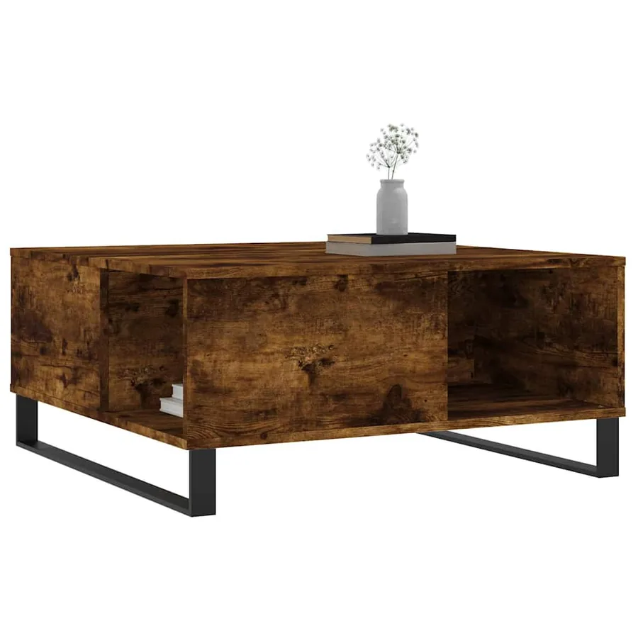 Table basse chêne fumé 80x80x36,5 cm bois d'ingénierie - 3