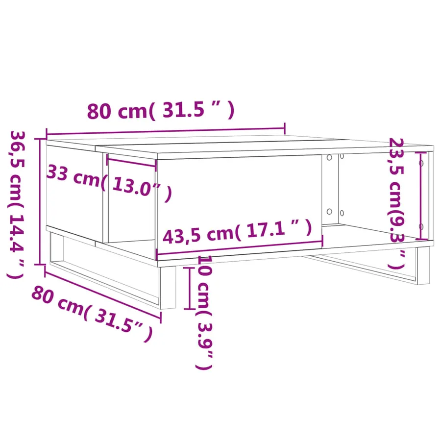 Table basse chêne sonoma 80x80x36,5 cm bois d'ingénierie - 9