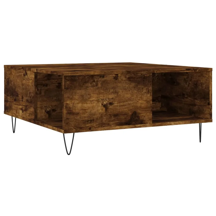 Table basse chêne fumé 80x80x36,5 cm bois d'ingénierie - 2