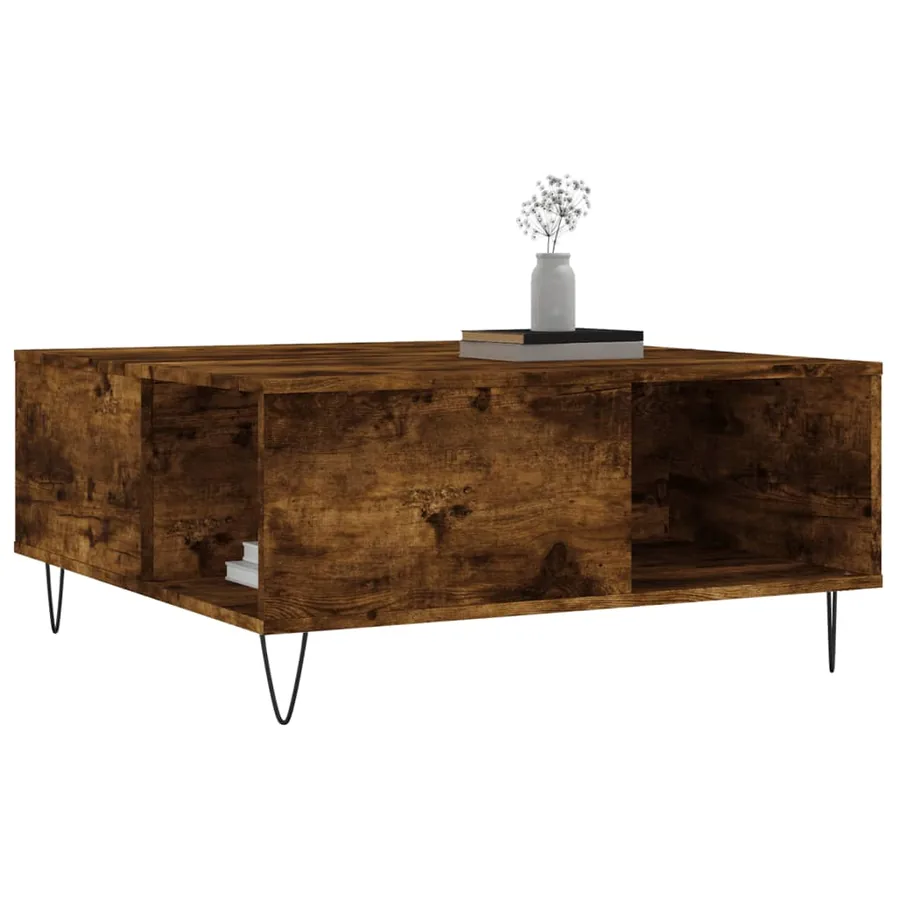 Table basse chêne fumé 80x80x36,5 cm bois d'ingénierie - 3
