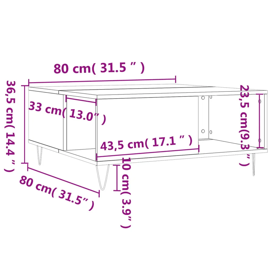 Table basse chêne fumé 80x80x36,5 cm bois d'ingénierie - 9