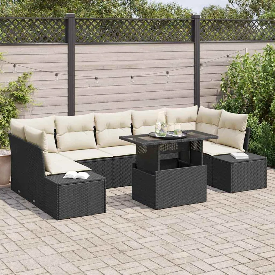 Ensemble de canapé de jardin avec coussin 8 pcs Noir et Crème