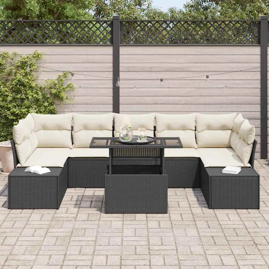 Ensemble de canapé de jardin avec coussin 8 pcs Noir et Crème - 3