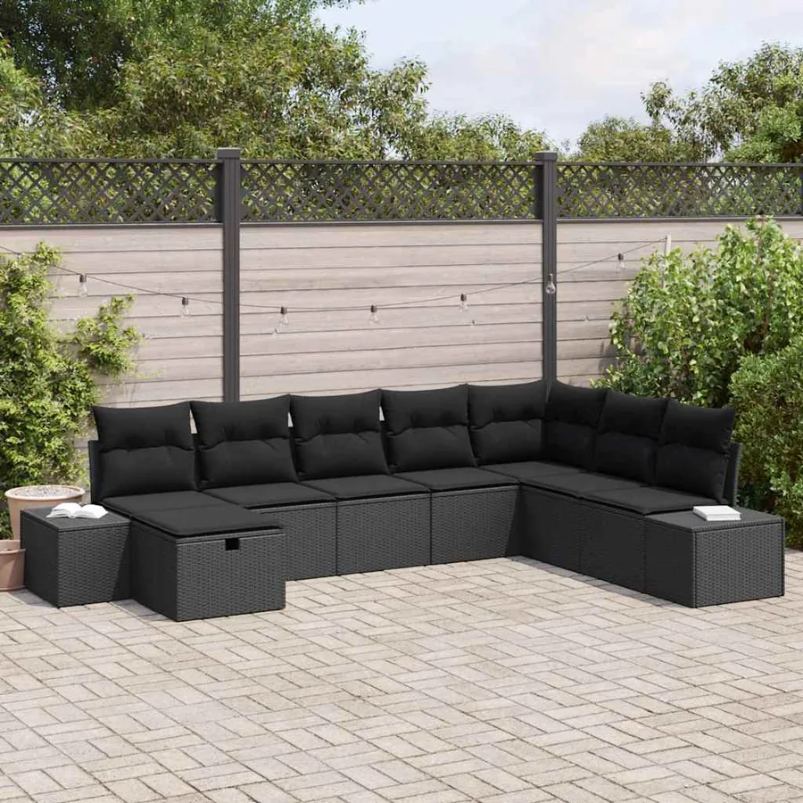 Ensemble de canapé de jardin 8 pcs Noir Poly rotin