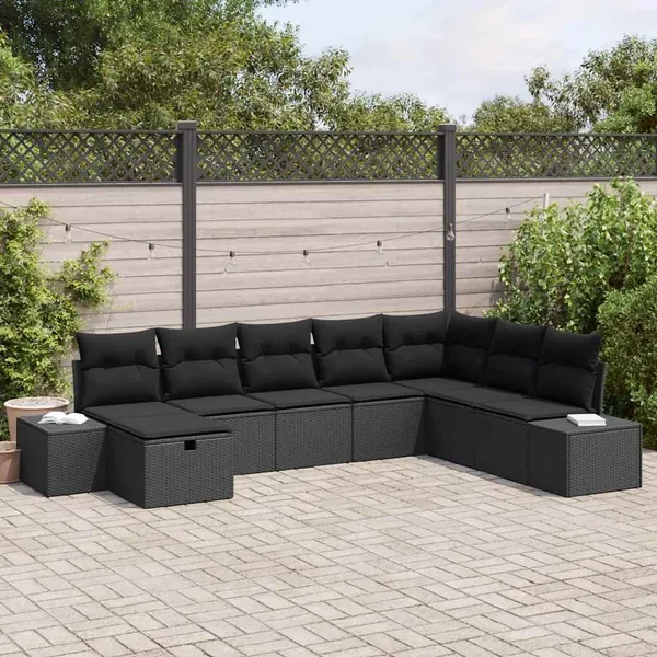 Ensemble de canapé de jardin 8 pcs Noir Poly rotin