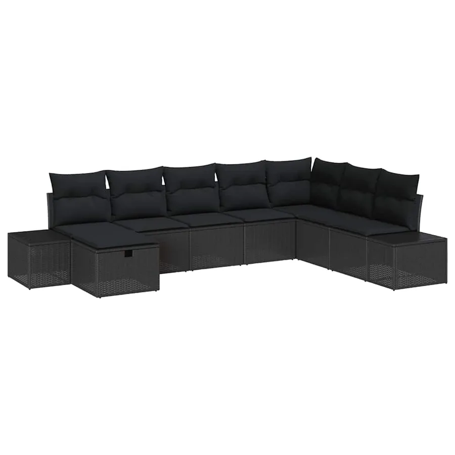 Ensemble de canapé de jardin 8 pcs Noir Poly rotin - 2