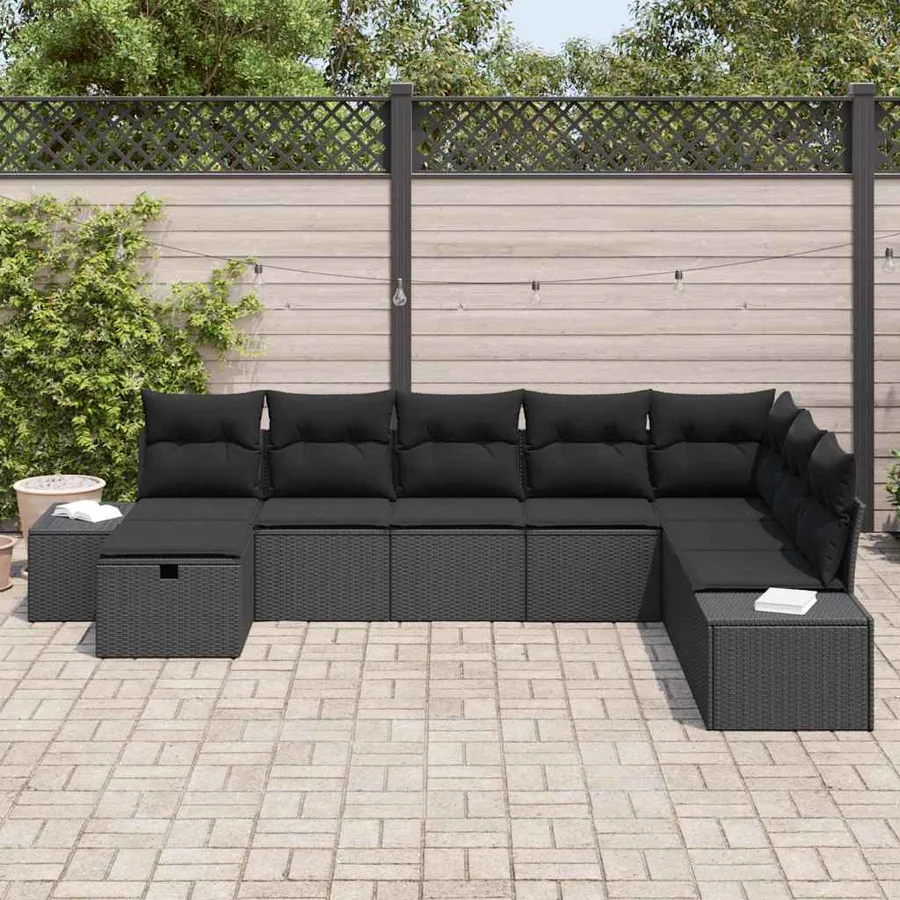 Ensemble de canapé de jardin 8 pcs Noir Poly rotin - 3