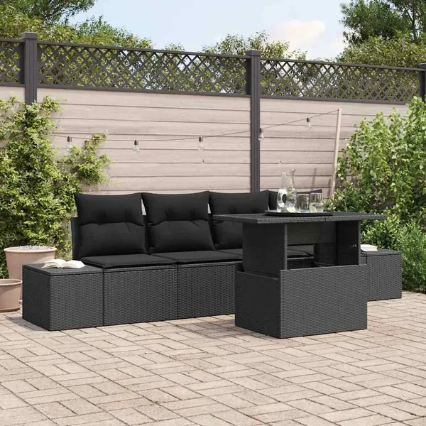 Ensemble de canapé de jardin avec coussin Réglable 5 pcs Noir