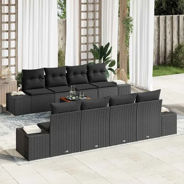 Ensemble de canapé de jardin avec stockage 9 pcs Noir polyrotin